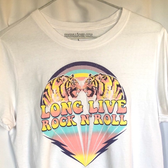 REBELLIOUS ONE Long Live Rock n Roll white t-shirt. Size Large. - Picture 4 of 5